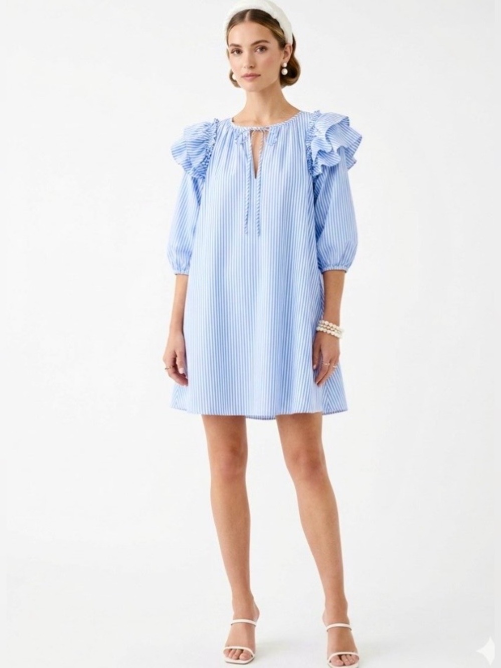 Mable Light Blue Ruffle Puff Sleeve Babydoll Mini Dress Small Party Soft Girl